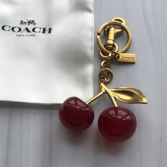 Coach Accessories - Coach Gold-Tone Cherry Keychain with Red Glitter Cherries